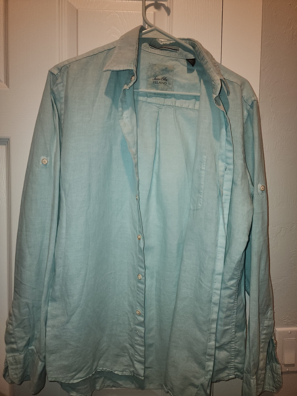 Tasso Elba Light Aqua Button-Front Linen Shirt